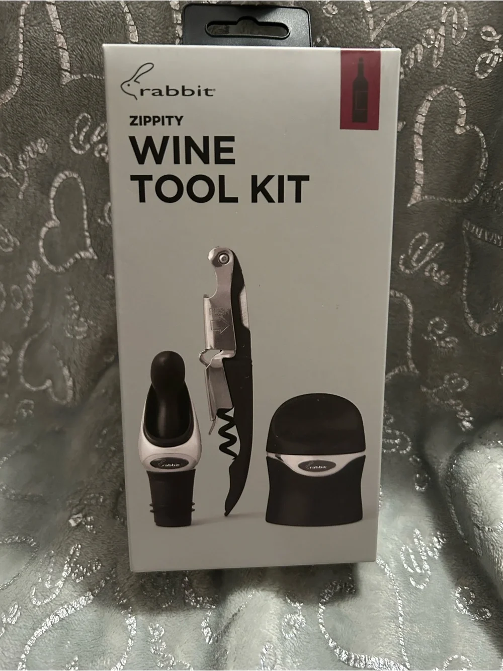 NWT Rabbit Zippity 3 Piece Wine Tool Kit - Black & Silver
